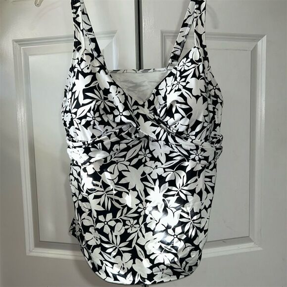 Lands' End Women's Plus Size Floral Tankini Swim Top Black 20W - Picture 1 of 6